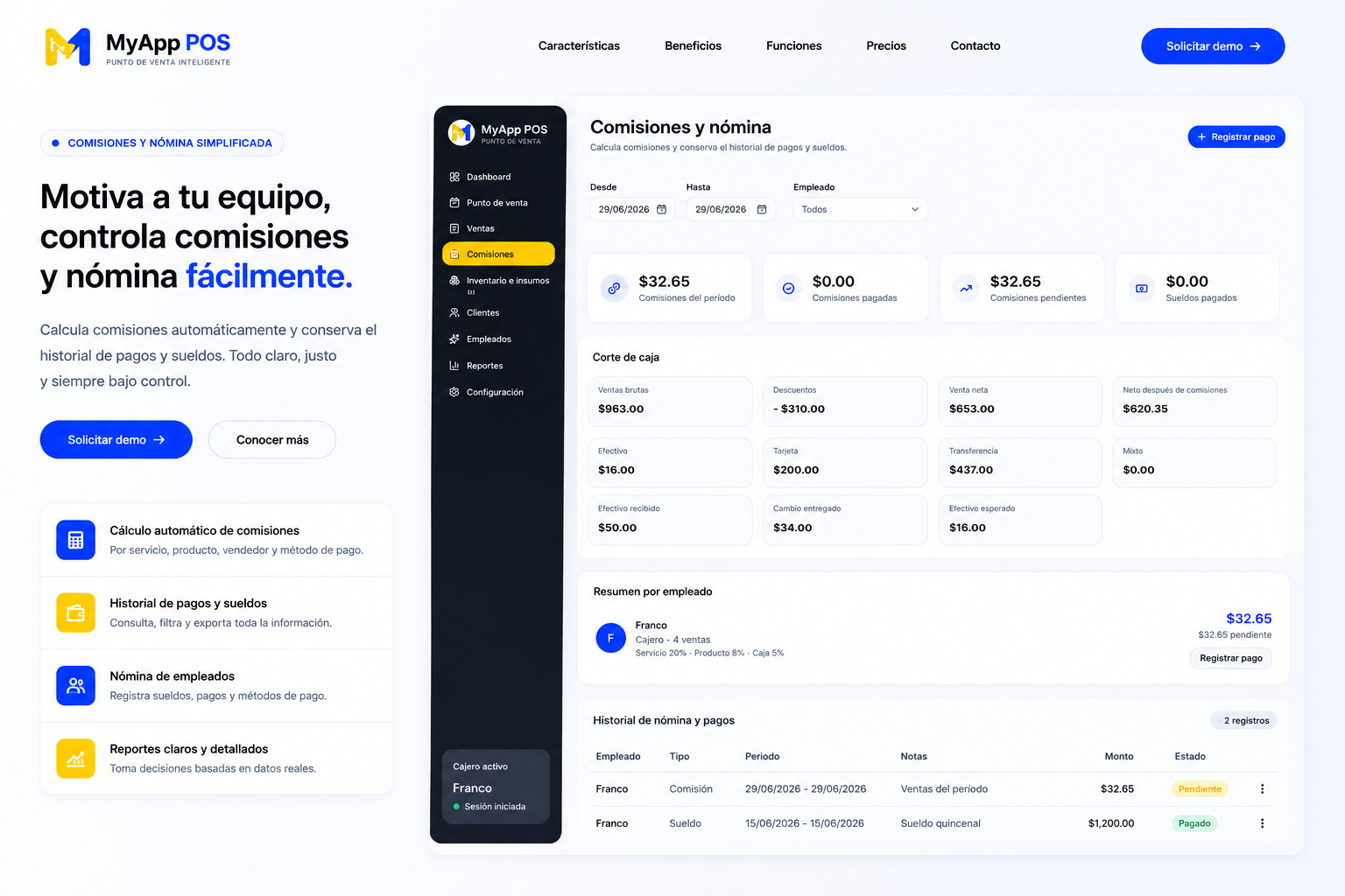 Modulo de comisiones y nomina de MyApp POS