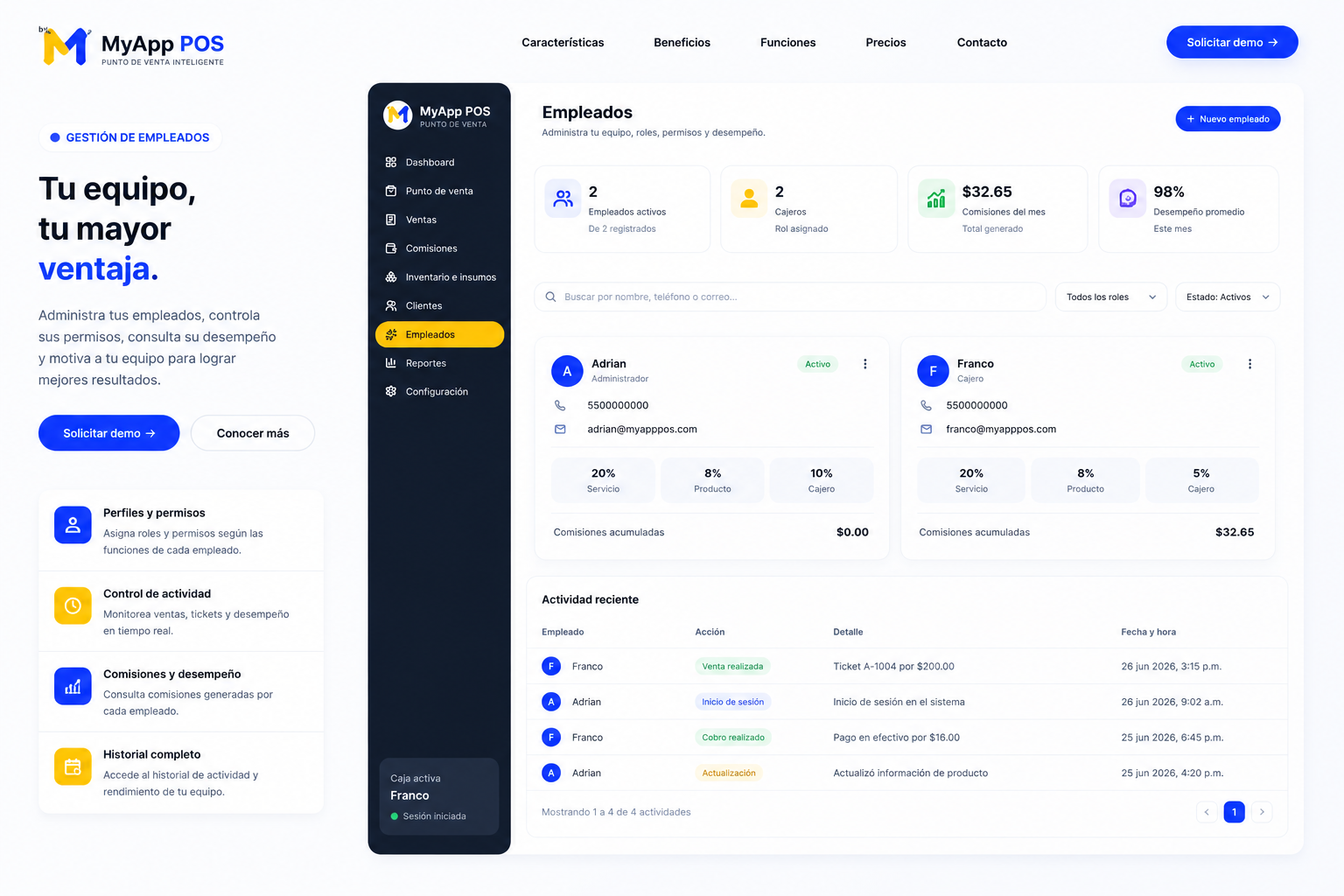 Modulo de empleados de MyApp POS