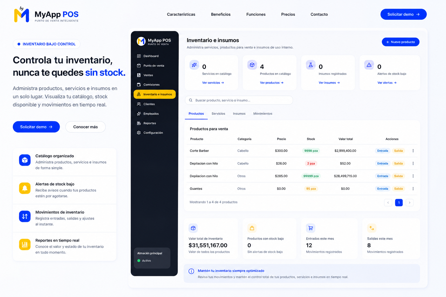 Modulo de inventario de MyApp POS