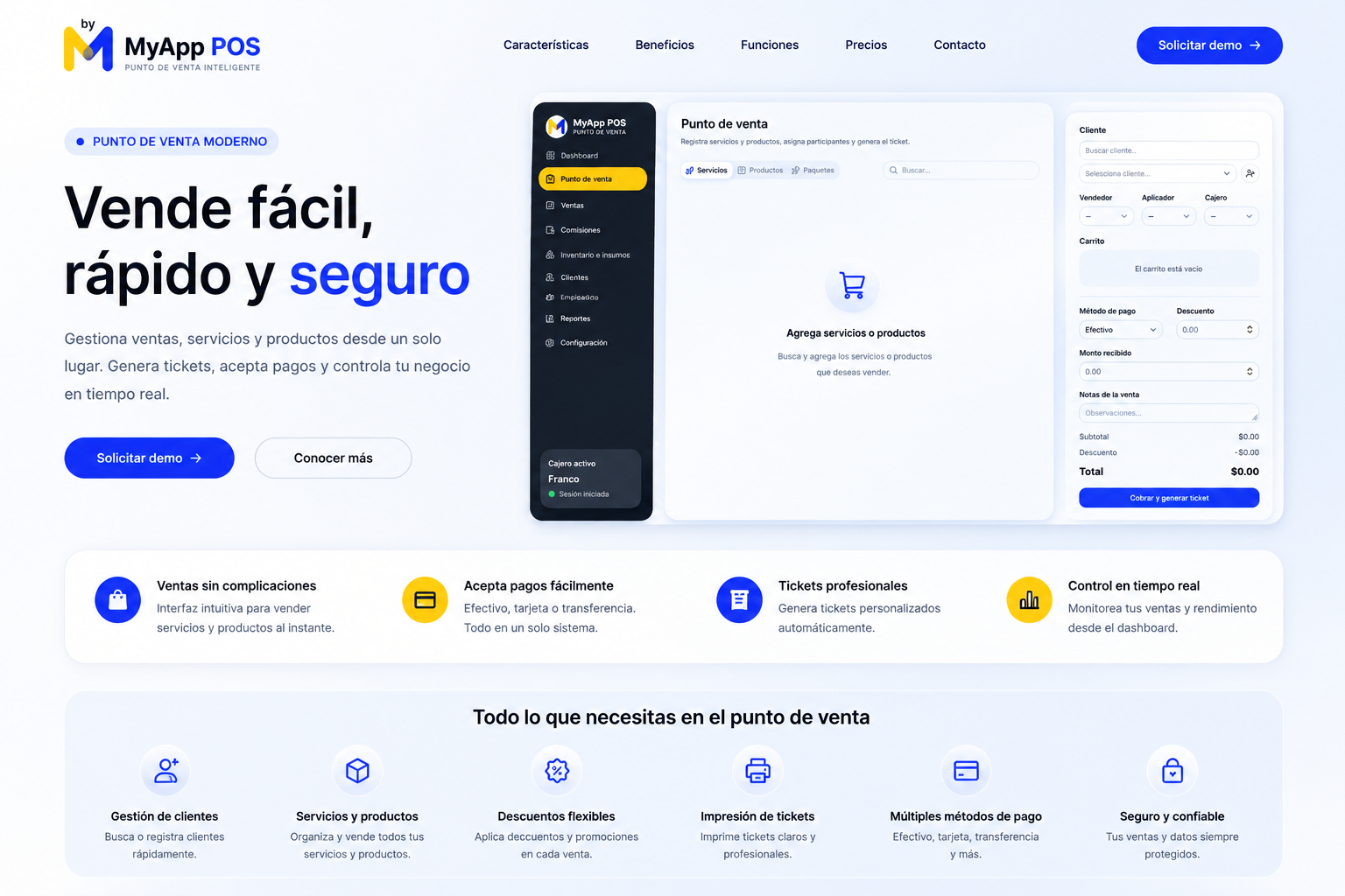 Pantalla de punto de venta de MyApp POS