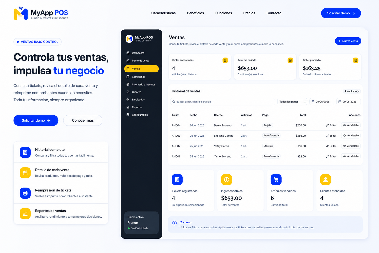 Modulo de ventas de MyApp POS